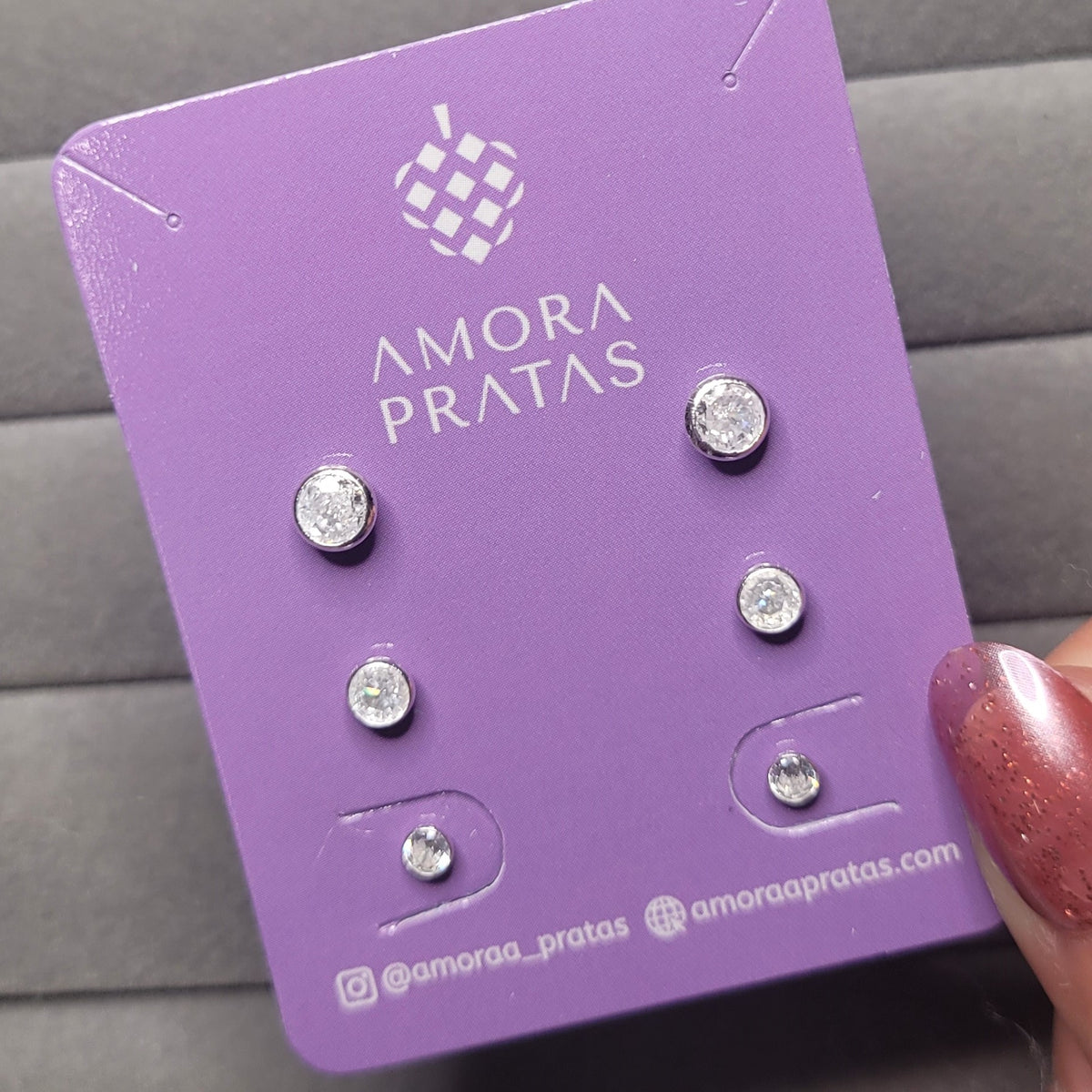 Trio Zircônia embutida redonda cristal 3/4/5